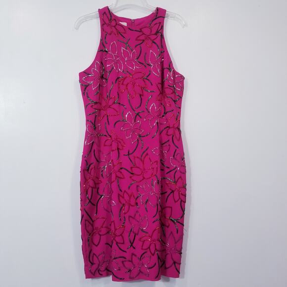 CACHE x Carmen Marc Valvo Dress Retro 90' Style Embellished Silk Sheath Dress - Picture 1 of 11